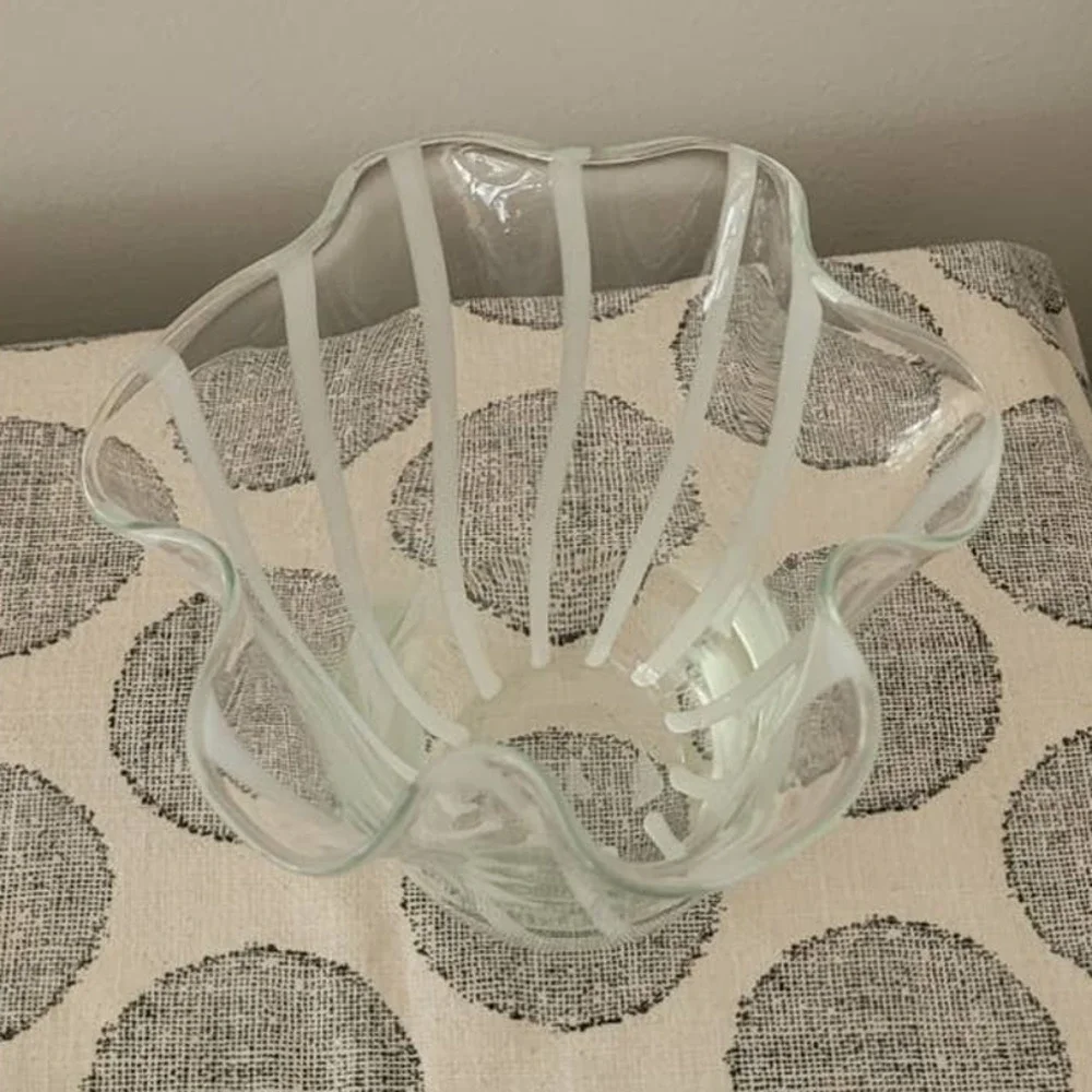 Clear and White Wavy Glass Vase